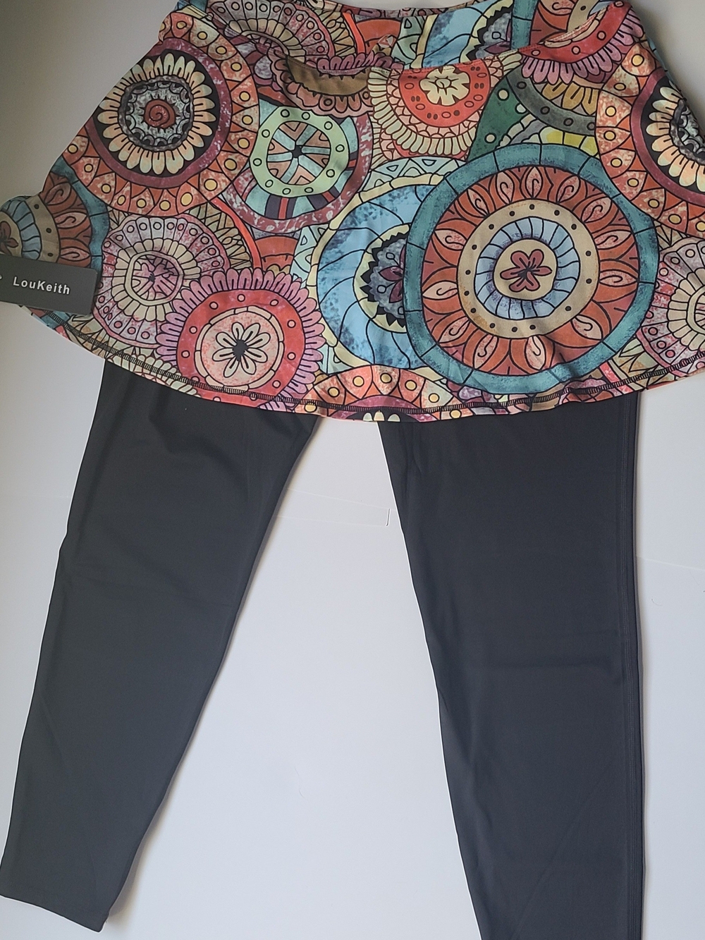 Black Legging Skirt Set with Multicolor Mandala Print Skirt
